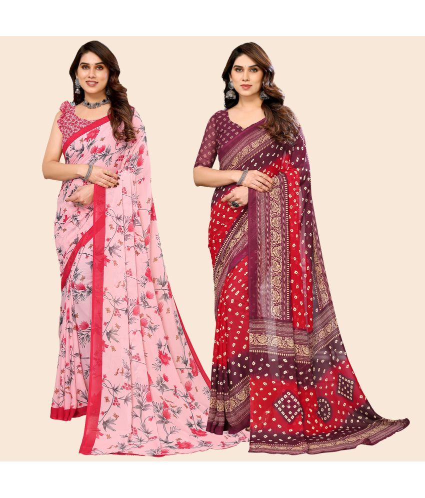     			ANAND SAREES Georgette Printed Saree With Blouse Piece - Multicolour ( Pack of 2 )