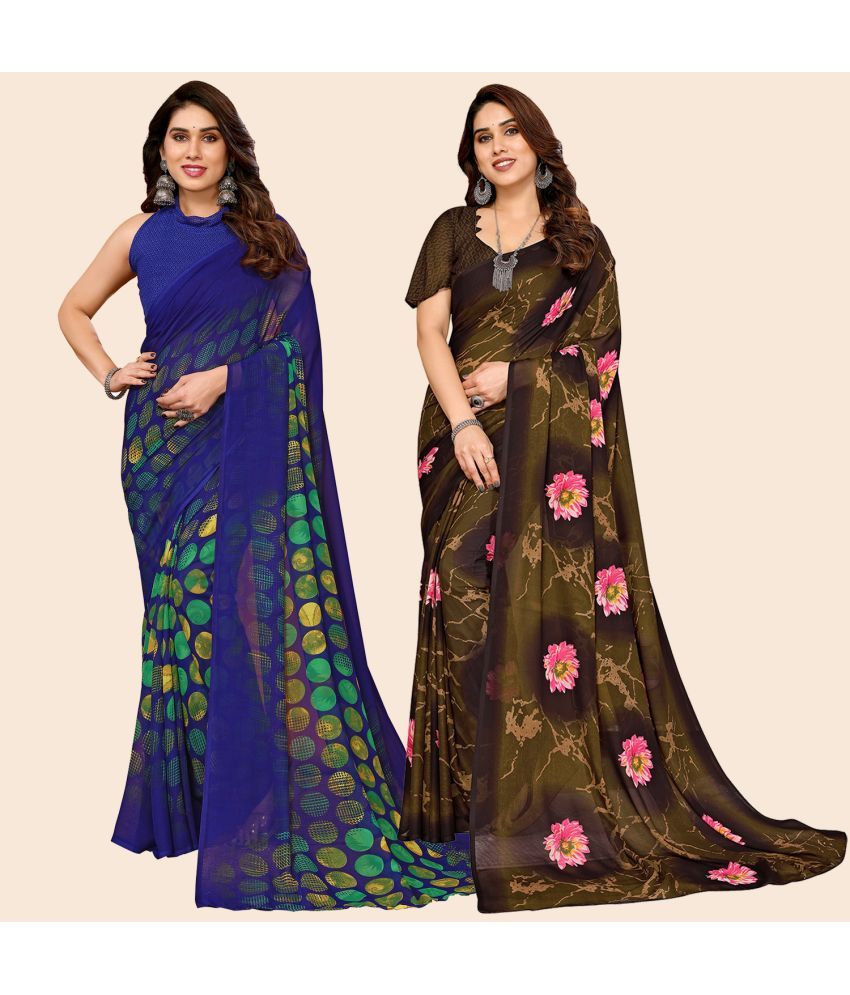     			ANAND SAREES Georgette Printed Saree With Blouse Piece - Multicolour ( Pack of 2 )