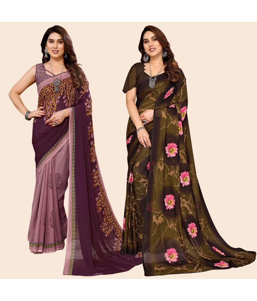     			ANAND SAREES Georgette Printed Saree With Blouse Piece - Multicolour ( Pack of 2 )