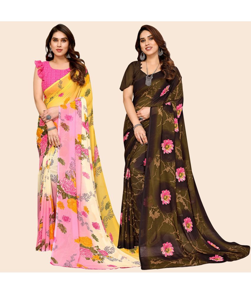     			ANAND SAREES Georgette Printed Saree With Blouse Piece - Multicolour ( Pack of 2 )