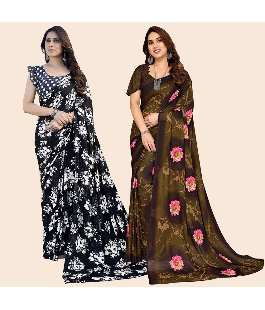     			ANAND SAREES Georgette Printed Saree With Blouse Piece - Multicolour ( Pack of 2 )