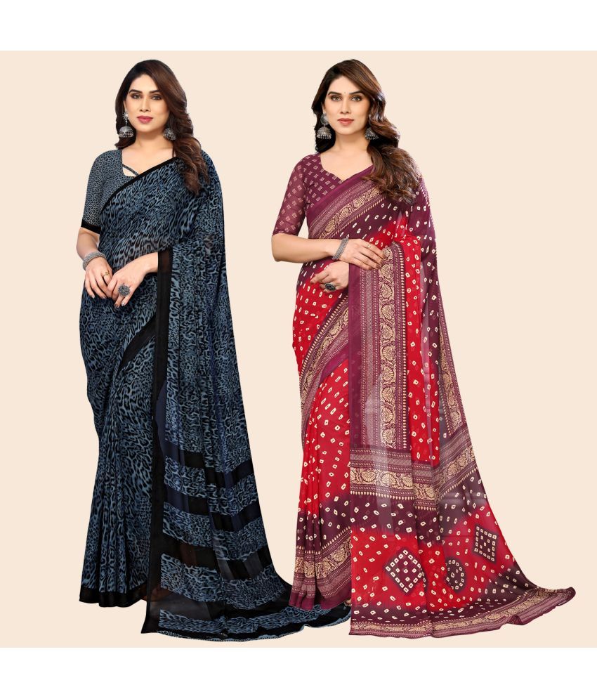     			ANAND SAREES Georgette Printed Saree With Blouse Piece - Multicolour ( Pack of 2 )