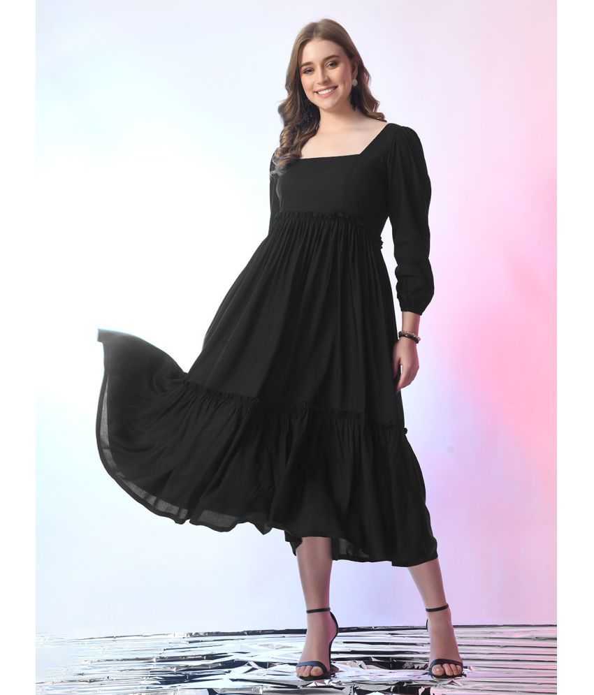     			Femvy Polyester Solid Midi Women's Fit & Flare Dress - Black ( Pack of 1 )