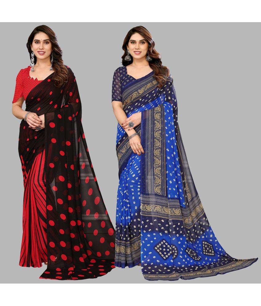     			Kashvi Sarees Georgette Printed Saree With Blouse Piece - Multicolour ( Pack of 2 )