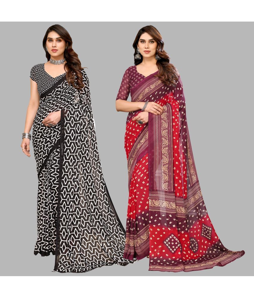     			Kashvi Sarees Georgette Printed Saree With Blouse Piece - Multicolour ( Pack of 2 )