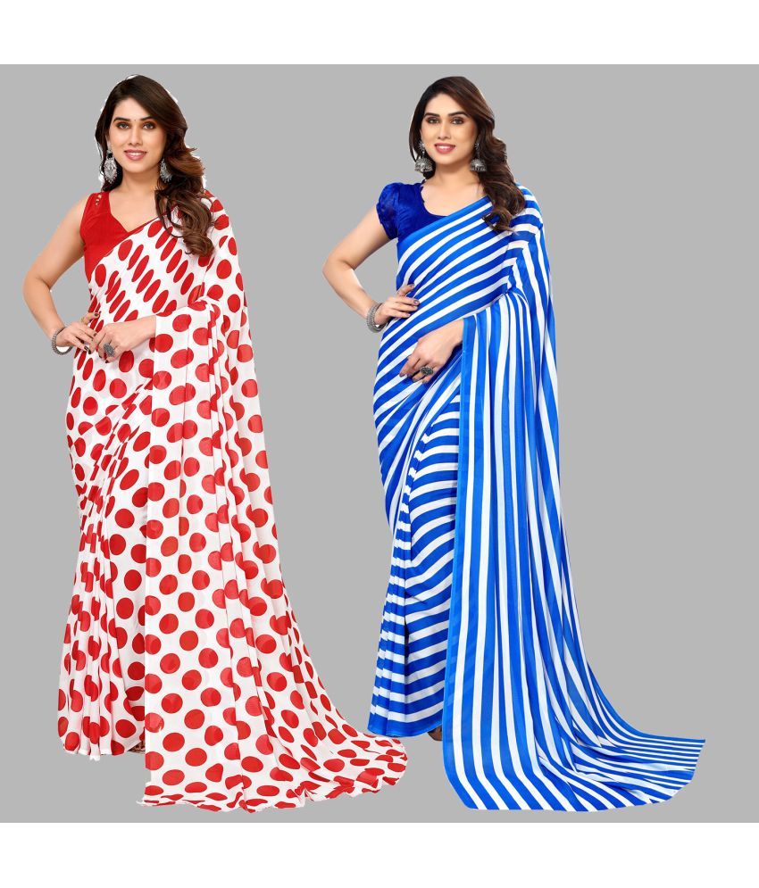     			Kashvi Sarees Georgette Printed Saree With Blouse Piece - Multicolour ( Pack of 2 )