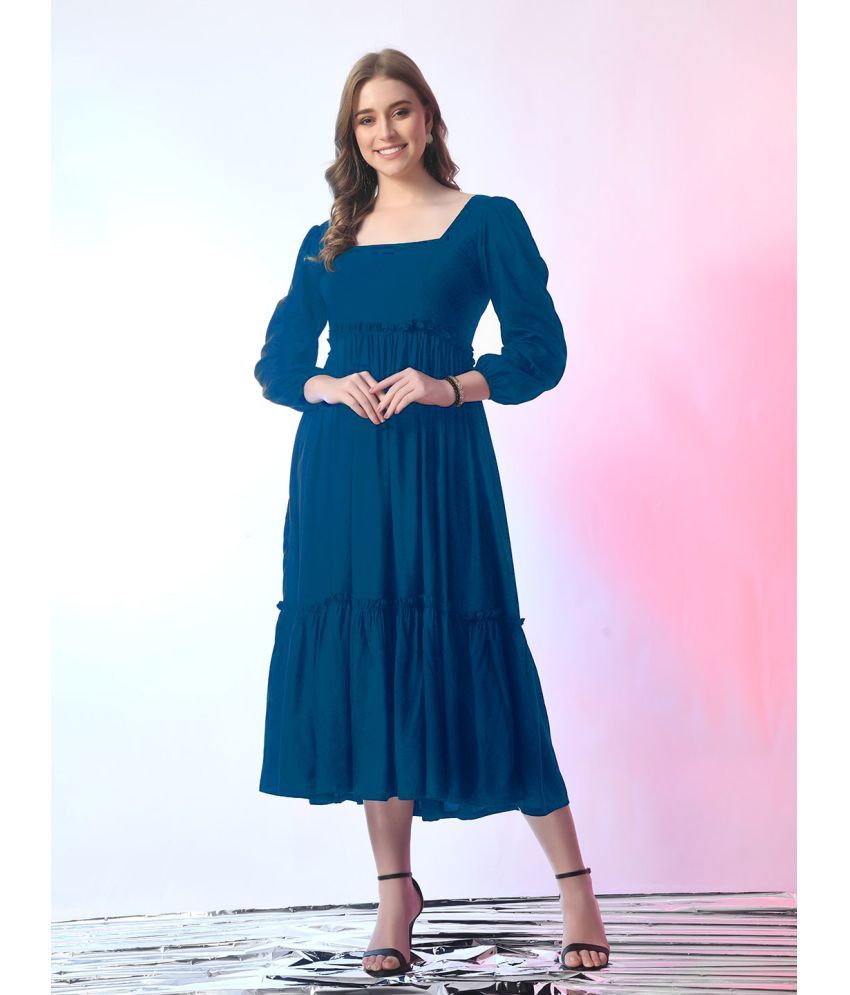     			RAIYANI FASHION Polyester Solid Midi Women's Fit & Flare Dress - Blue ( Pack of 1 )