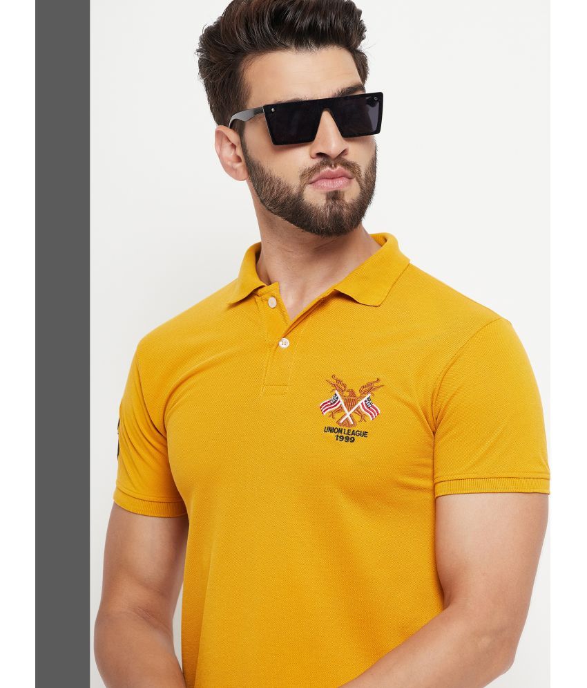     			RELANE Cotton Blend Regular Fit Solid Half Sleeves Men's Polo T Shirt - Mustard ( Pack of 1 )