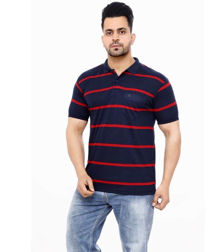     			SCOLLER Cotton Blend Regular Fit Striped Half Sleeves Men's Polo T Shirt - Navy ( Pack of 1 )