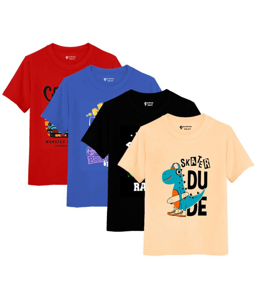     			SILVER FANG Multicolor Cotton Blend Boy's T-Shirt ( Pack of 4 )