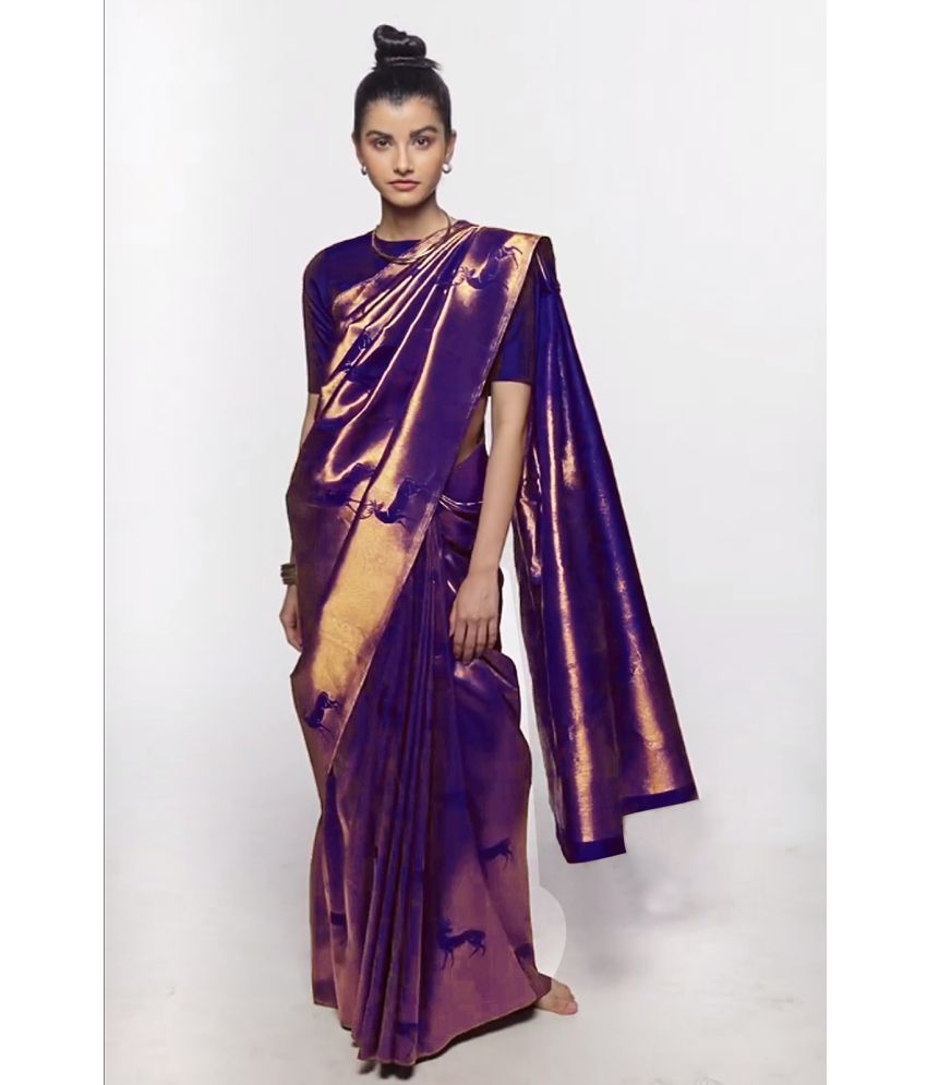     			Yashika Banarasi Silk Printed Saree With Blouse Piece - PURPLE ( Pack of 1 )