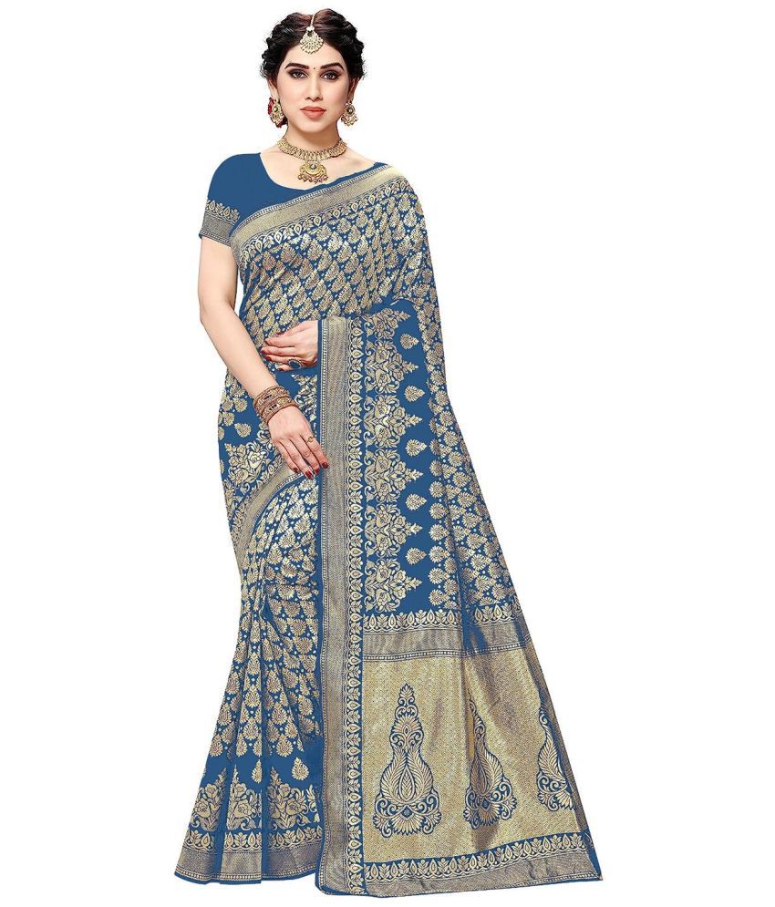     			Yashika Banarasi Silk Printed Saree With Blouse Piece - RAMA ( Pack of 1 )