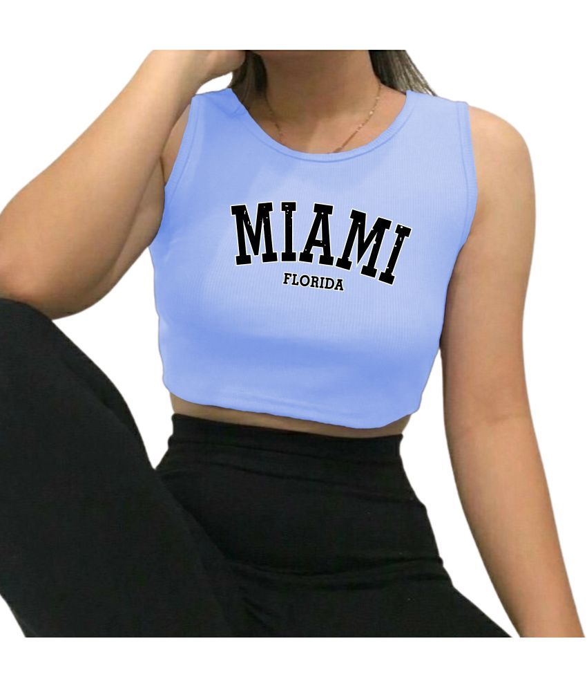     			fashion and youth Light Blue Cotton Blend Women's Crop Top ( Pack of 1 )