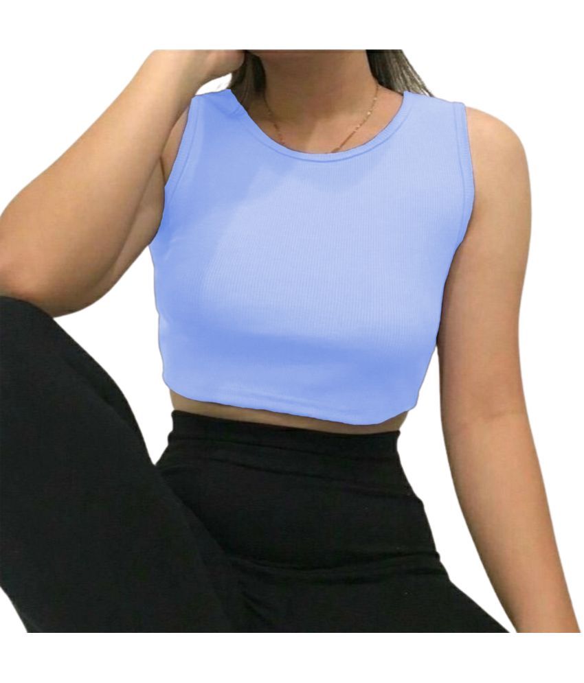     			fashion and youth Light Blue Cotton Blend Women's Crop Top ( Pack of 1 )