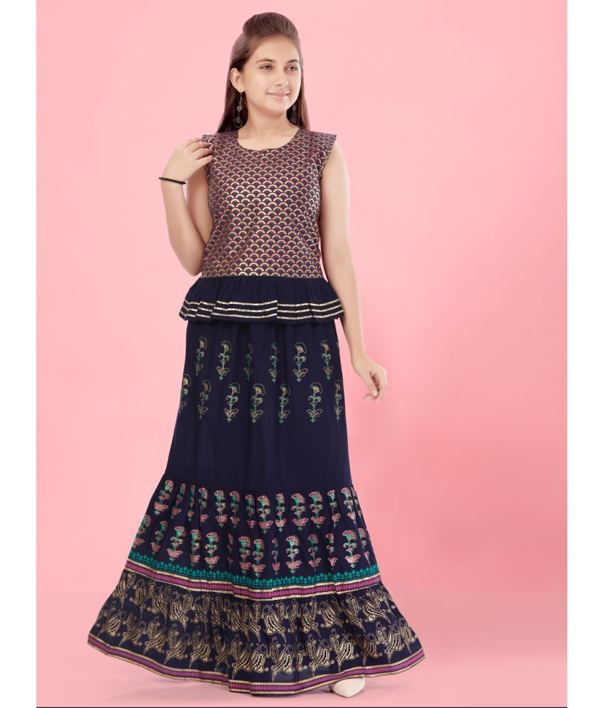     			Aarika Cotton Lehenga Choli Set For Girls ( Pack of 1 , Navy Blue )