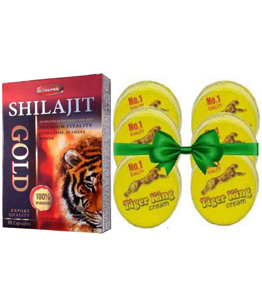     			Ayurvedic Shilajit 10 Capsules & Tiger king cream for men time booster Yellow pack of 1 tiger king ( Total 6 in a pack )