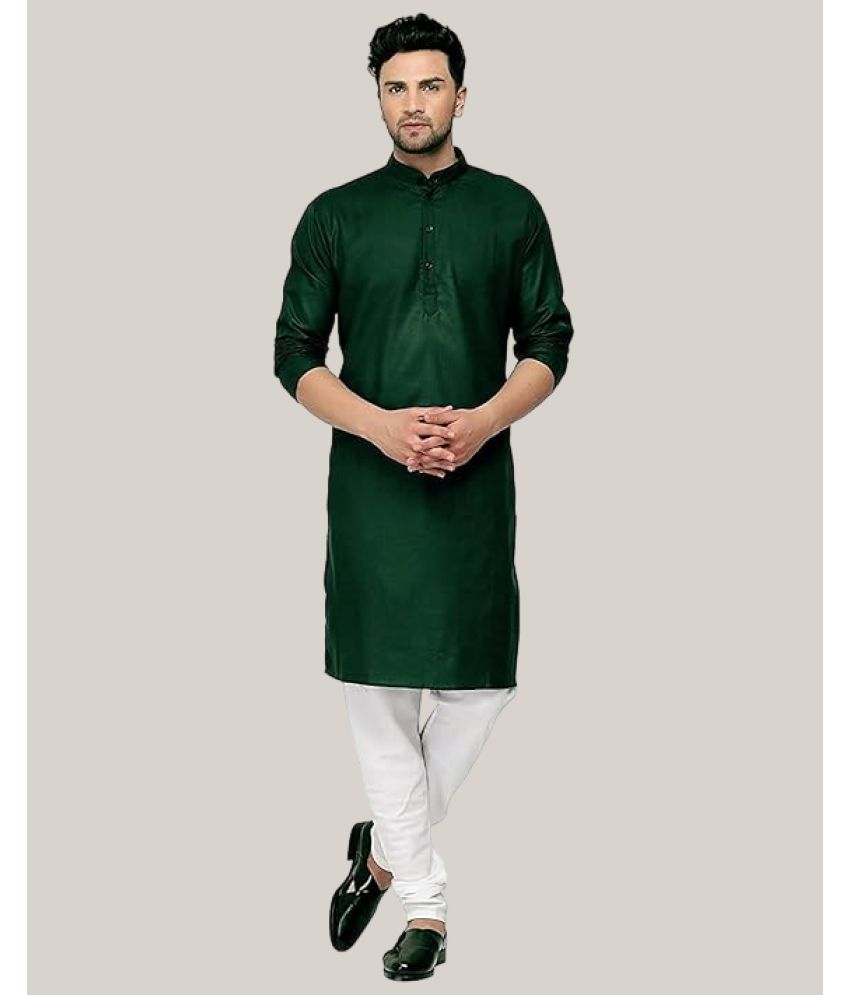     			Balaji's Dark Green Cotton Blend Regular Fit Men's Kurta Pyjama Set ( Pack of 1 )