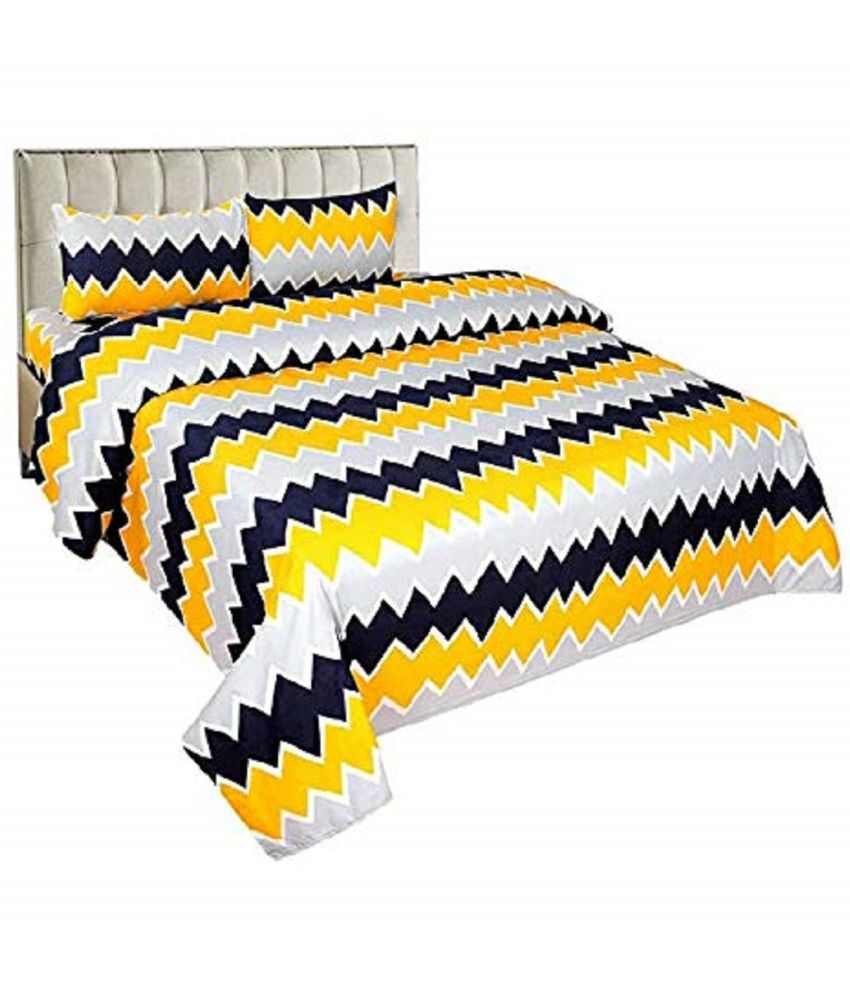     			Blinkberry Microfiber Abstract Printed 1 Double King Size Bedsheet with 2 Pillow Covers - Yellow