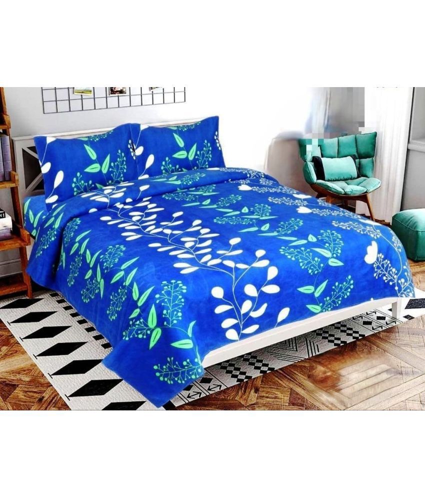     			Blinkberry Microfiber Nature 1 Double King Size Bedsheet with 2 Pillow Covers - Blue