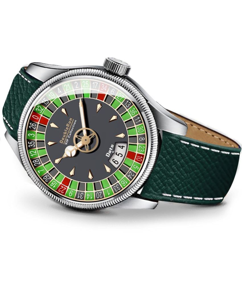     			DoubleRun Green Leather Analog Men's Watch