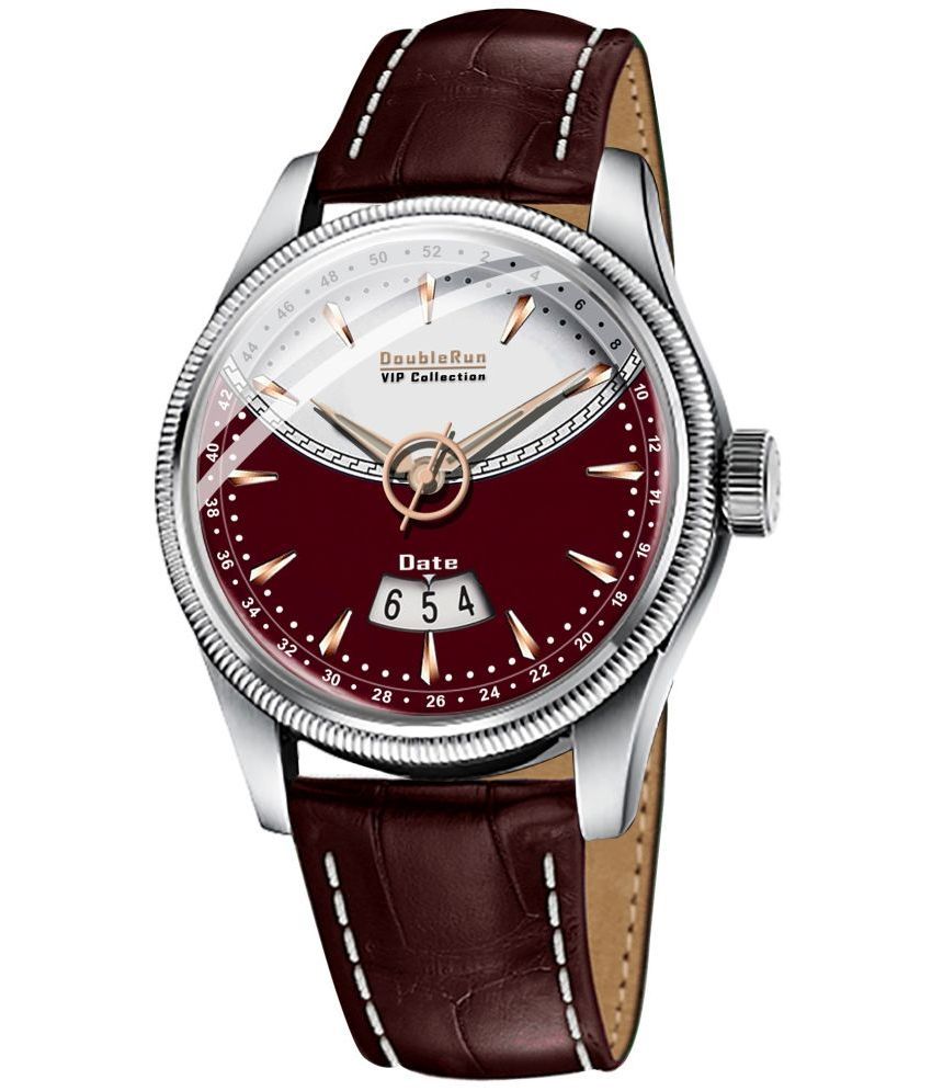     			DoubleRun Maroon Leather Analog Men's Watch