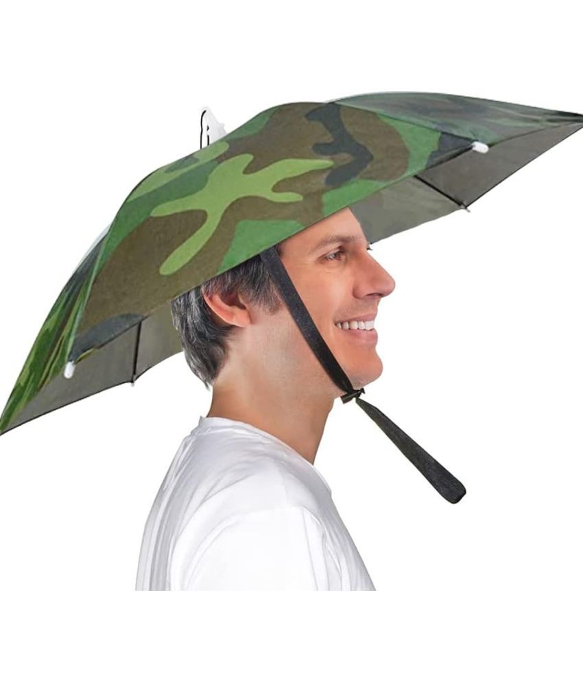     			Infispace Headwear Cap Umbrella Army Color Soft Durable, Adjustable Elastic, (21) Size Fits All Ages Plastic Hat Cap Umbrella for Kids, Men/Women and Adults Rain Protection Headwear Hat Umbrella (Army) Pack of 1