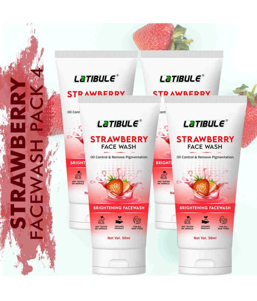     			Latibule Strawberry Face Wash For Brightening skin, Oil Control, Remove Pigmentation 50ml, Pack of 4