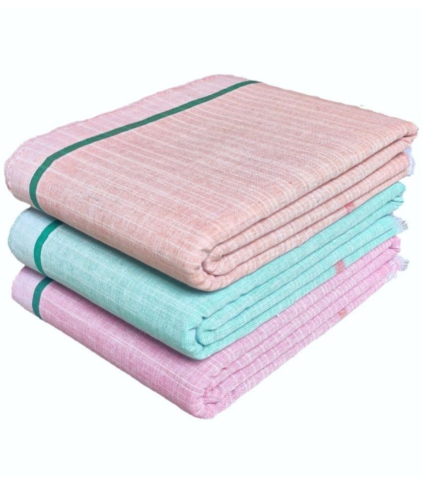     			Mk weaves Cotton Striped Below 300 -GSM Bath Towel ( Pack of 3 ) - Multicolor