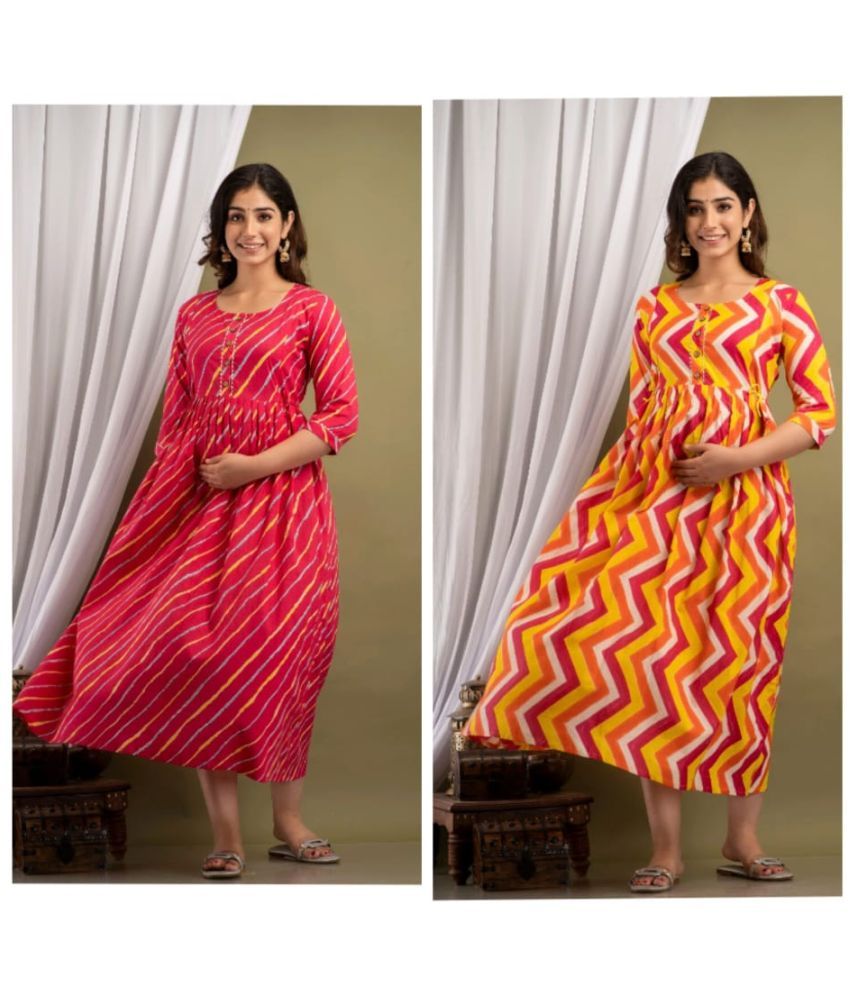     			Nevisha Style Multi Color Cotton Maternity Kurta Pack of 2