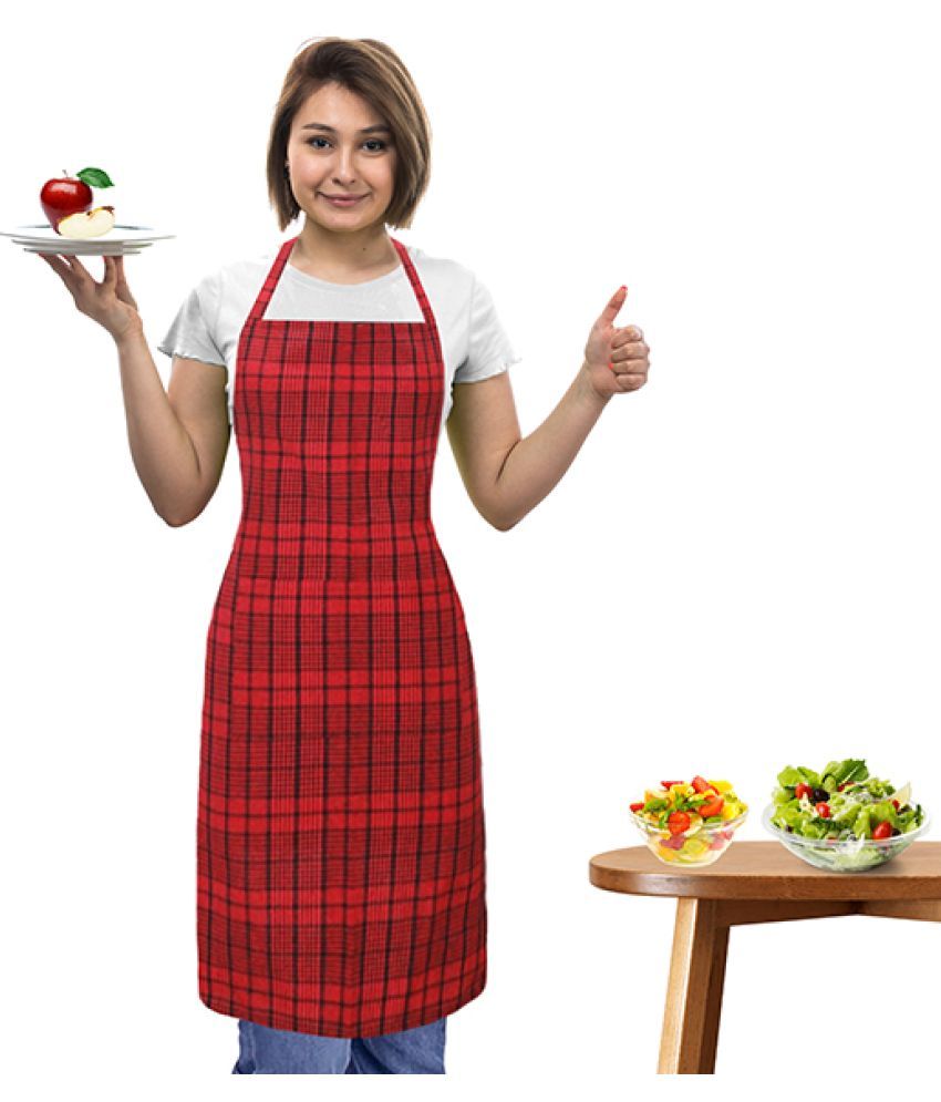     			Oasis Hometex Cotton Checks Kitchen Apron without Pocket ( Pack of 1 )