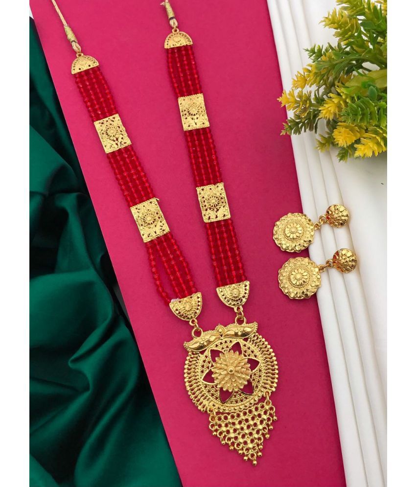     			Ruyu Red Alloy Necklace Set ( Pack of 1 )