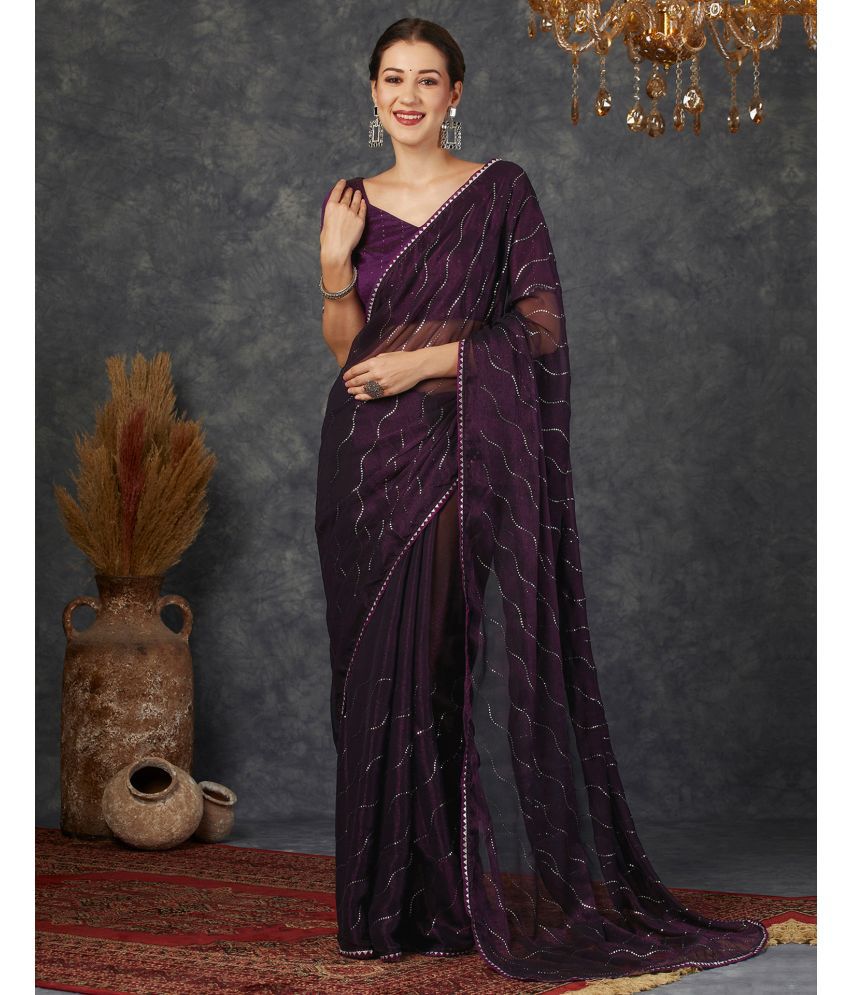     			Samah Chiffon Embellished Saree With Blouse Piece - Purple ( Pack of 1 )