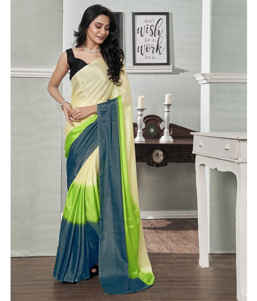     			Samah Chiffon Solid Saree With Blouse Piece - Lime Green ( Pack of 1 )