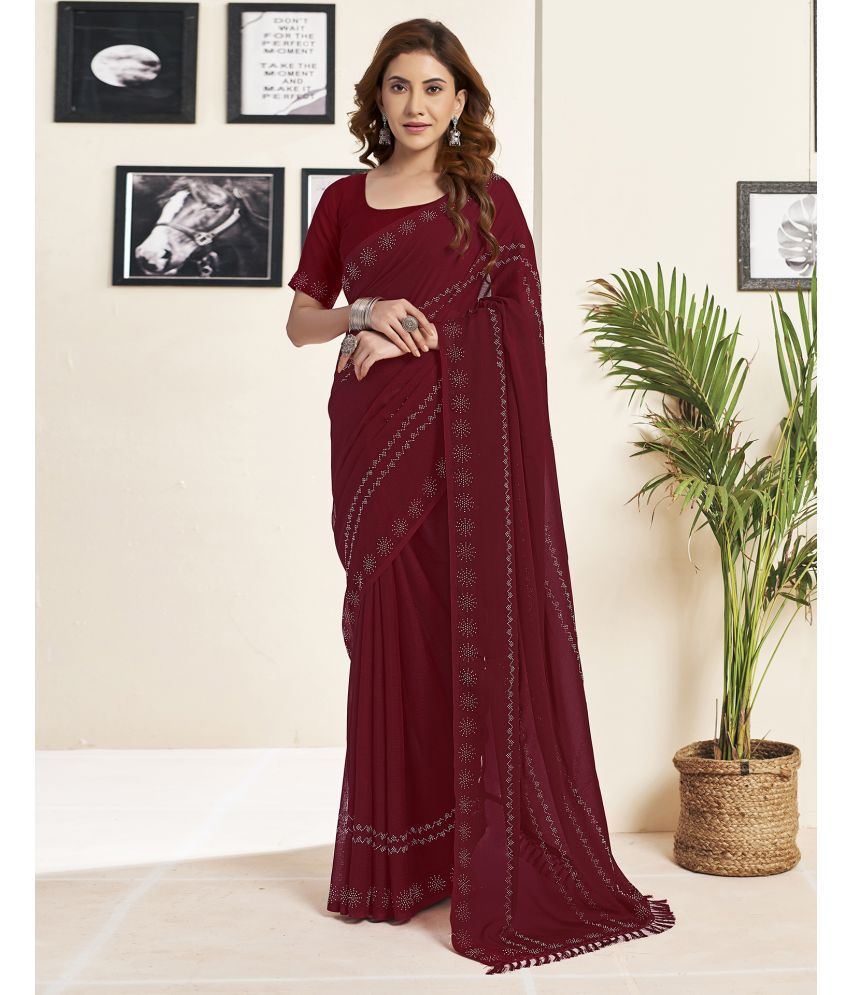     			Samah Georgette Embellished Saree With Blouse Piece - Maroon ( Pack of 1 )