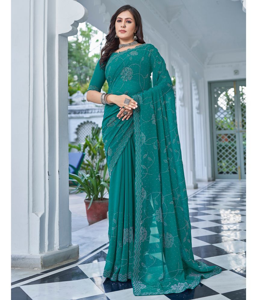     			Samah Georgette Embellished Saree With Blouse Piece - Turquoise ( Pack of 1 )