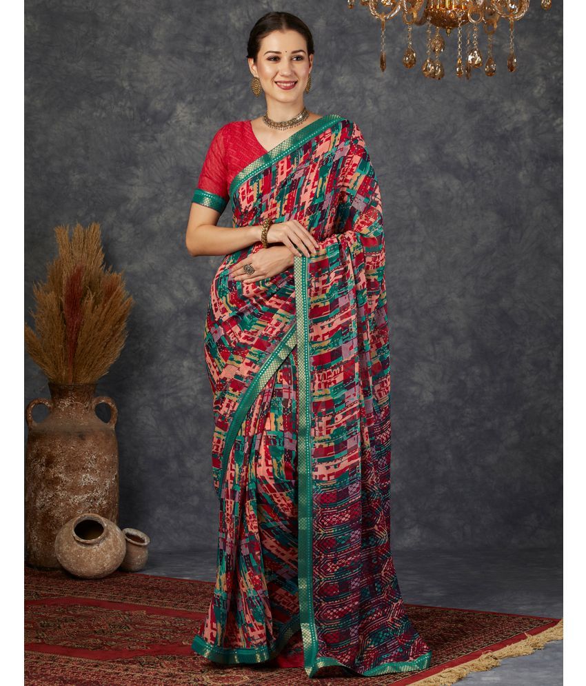     			Samah Georgette Printed Saree With Blouse Piece - Multicolor ( Pack of 1 )