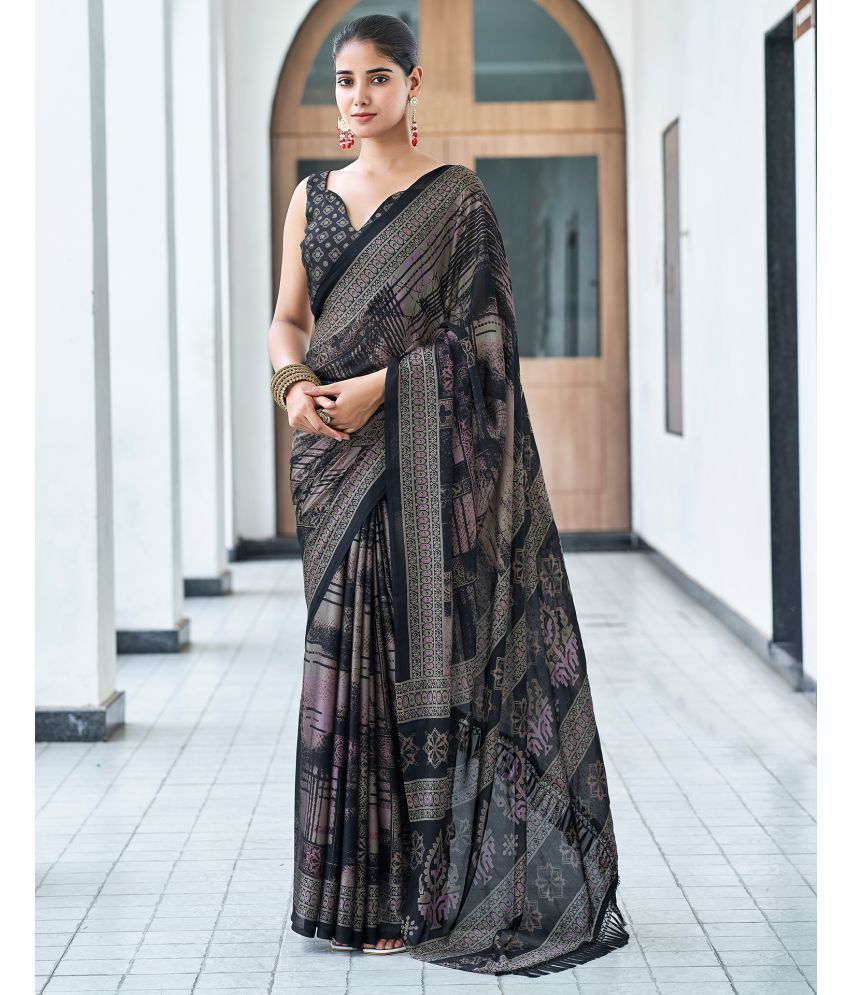     			Samah Georgette Printed Saree With Blouse Piece - Black ( Pack of 1 )