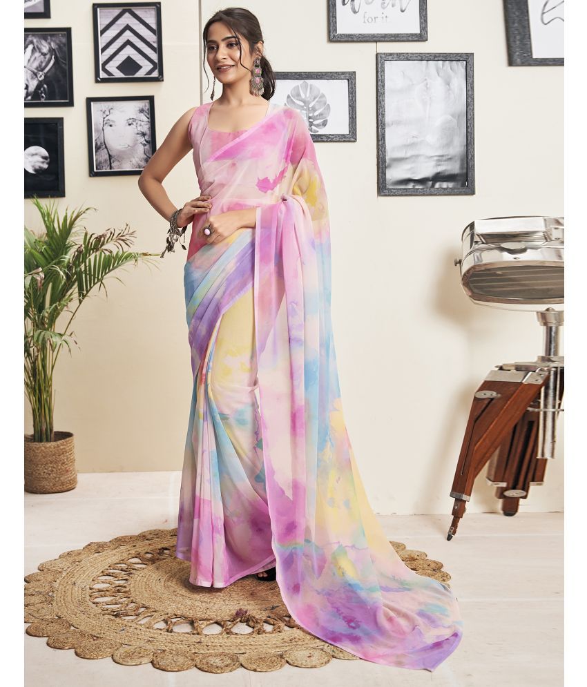     			Samah Georgette Printed Saree With Blouse Piece - Multicolor1 ( Pack of 1 )