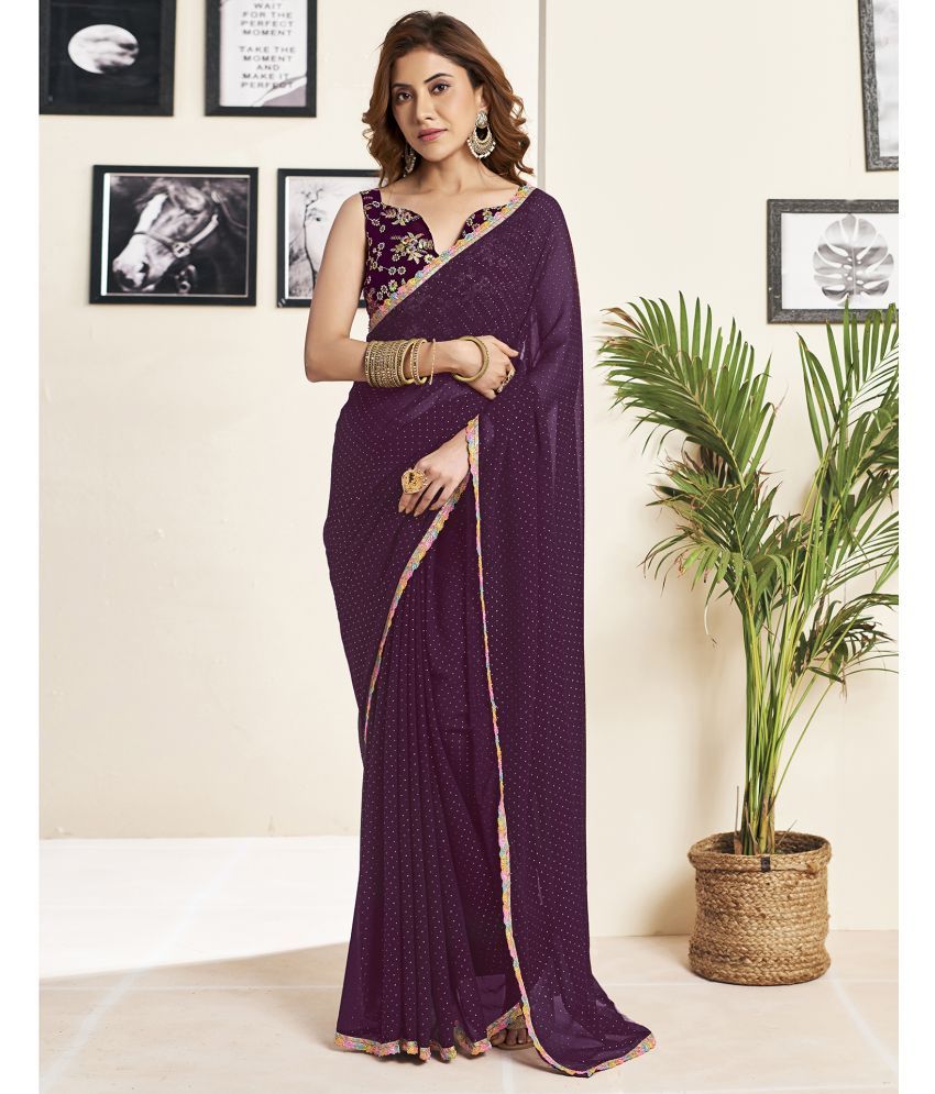     			Samah Georgette Self Design Saree With Blouse Piece - Wine ( Pack of 1 )