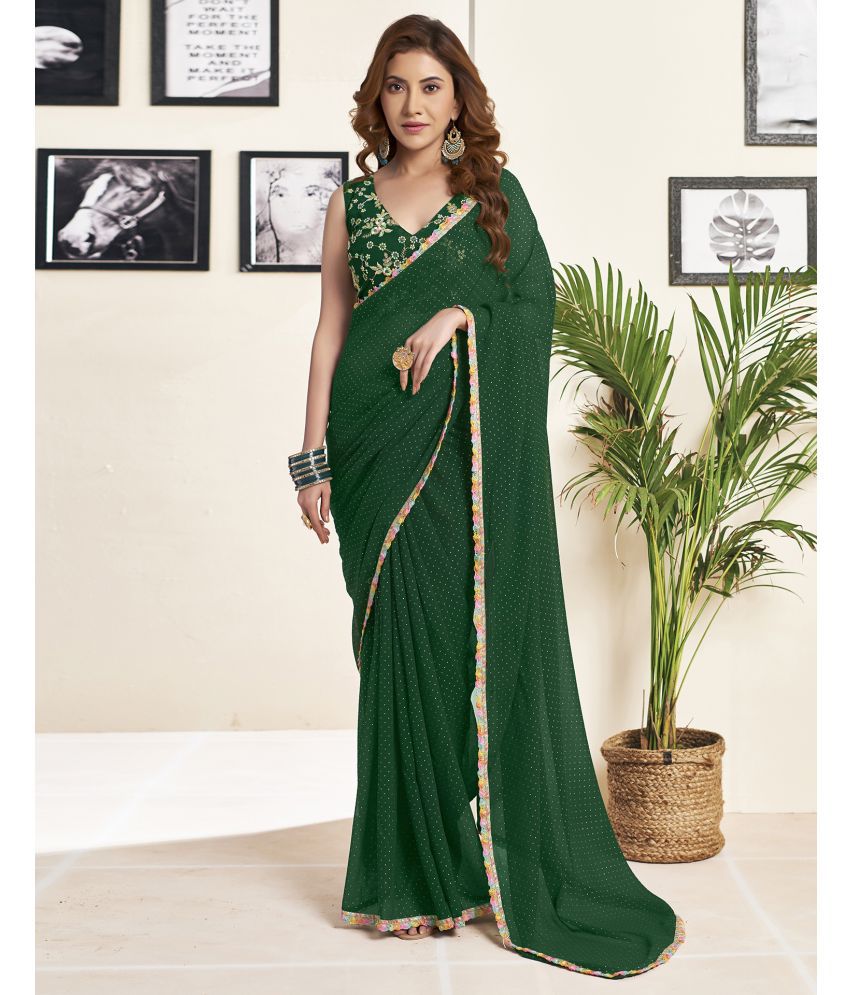     			Samah Georgette Self Design Saree With Blouse Piece - Green ( Pack of 1 )