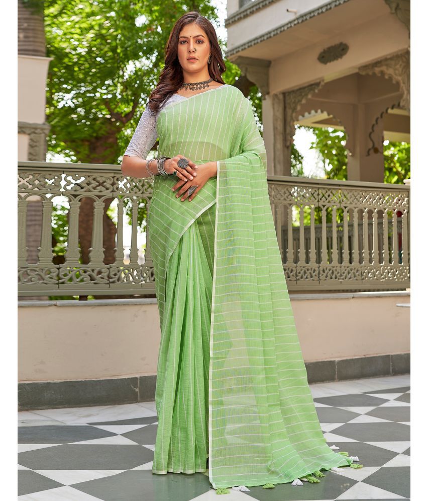     			Samah Linen Woven Saree With Blouse Piece - Light Green ( Pack of 1 )