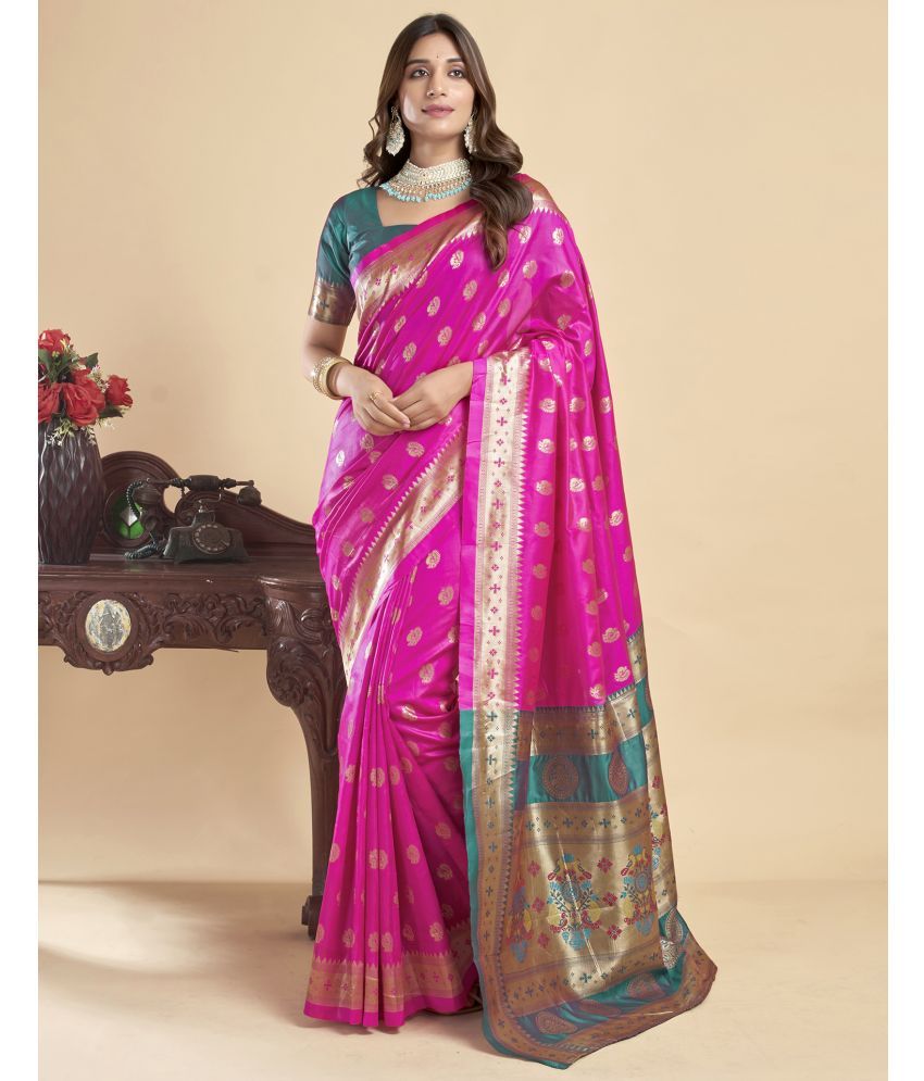     			Samah Silk Self Design Saree With Blouse Piece - Magenta ( Pack of 1 )