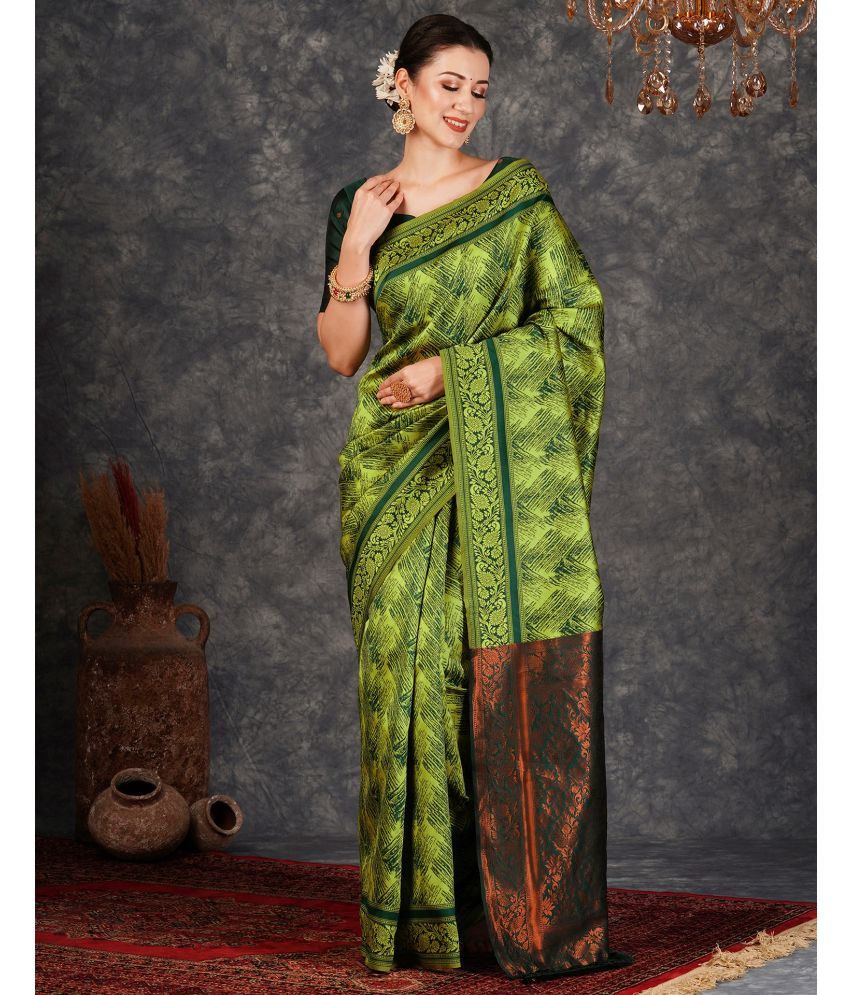     			Samah Silk Woven Saree With Blouse Piece - Light Green ( Pack of 1 )