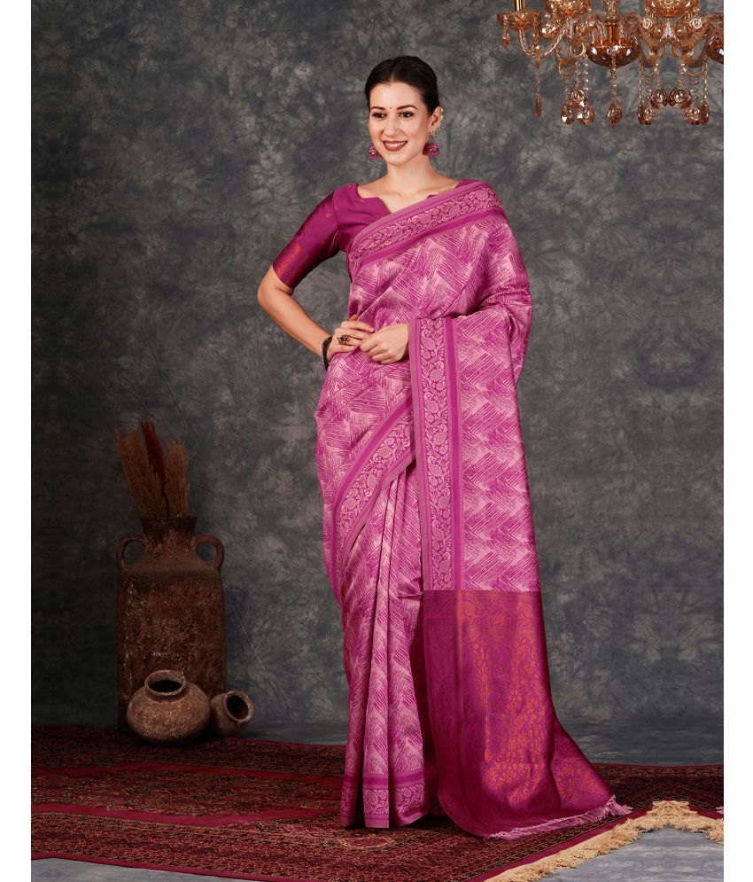     			Samah Silk Woven Saree With Blouse Piece - Pink ( Pack of 1 )