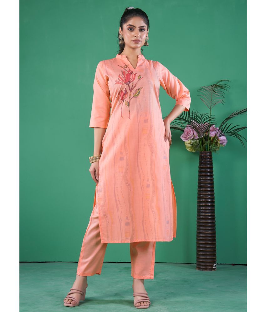     			Style Samsara Cotton Blend Printed Kurti With Pants Women's Stitched Salwar Suit - Pink ( Pack of 1 )