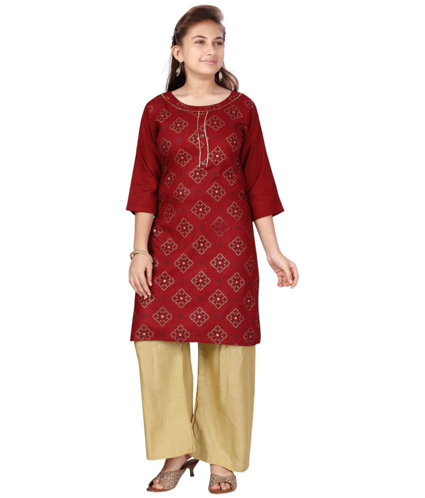     			Aarika Maroon Cotton Girls Kurta and Trousers Set ( Pack of 1 )