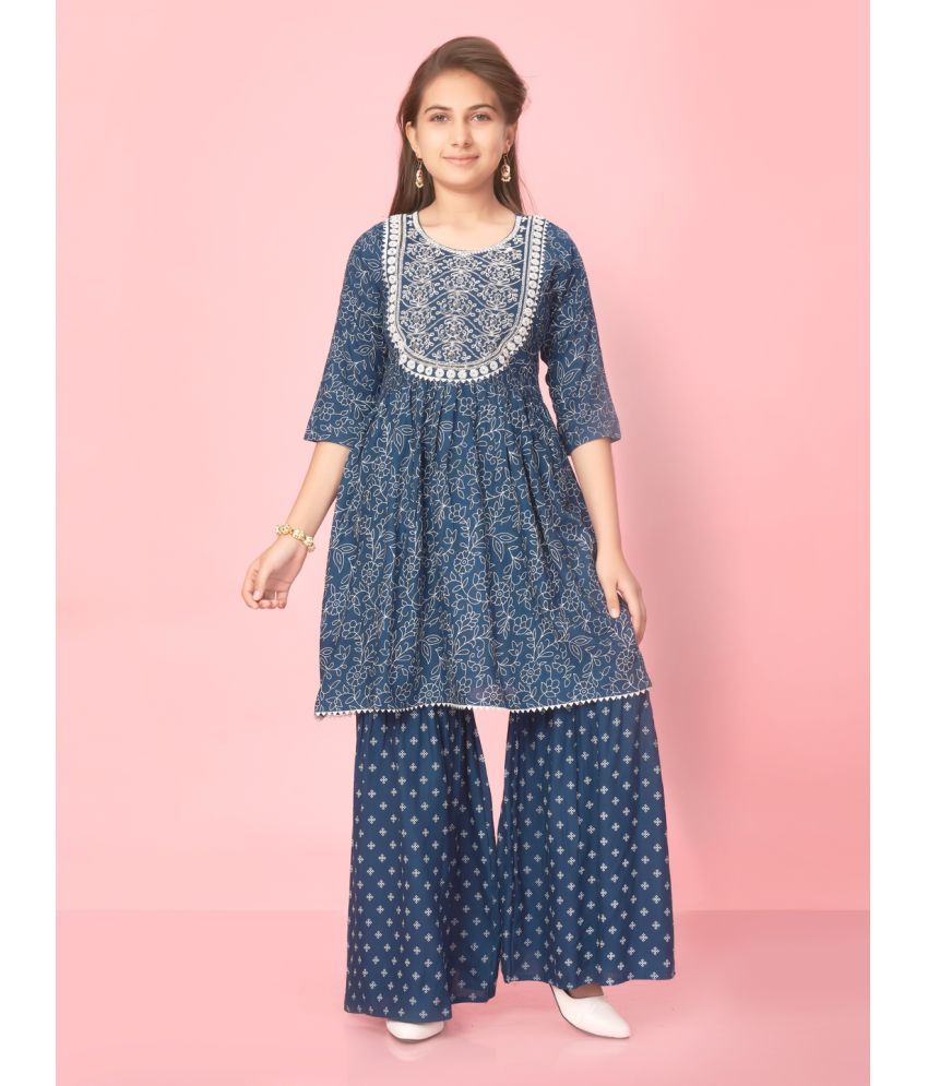     			Aarika Navy Blue Cotton Girls Kurta and Sharara Set ( Pack of 1 )