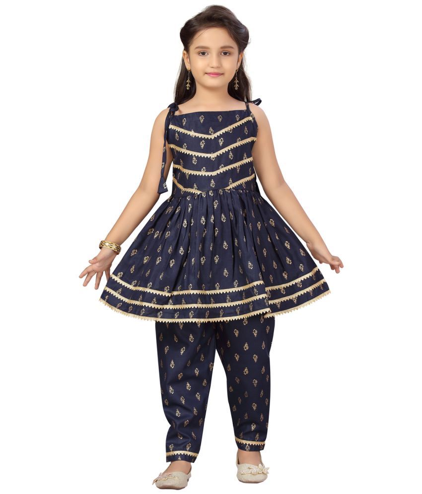     			Aarika Navy Blue Cotton Girls Kurta and Pant Set ( Pack of 1 )