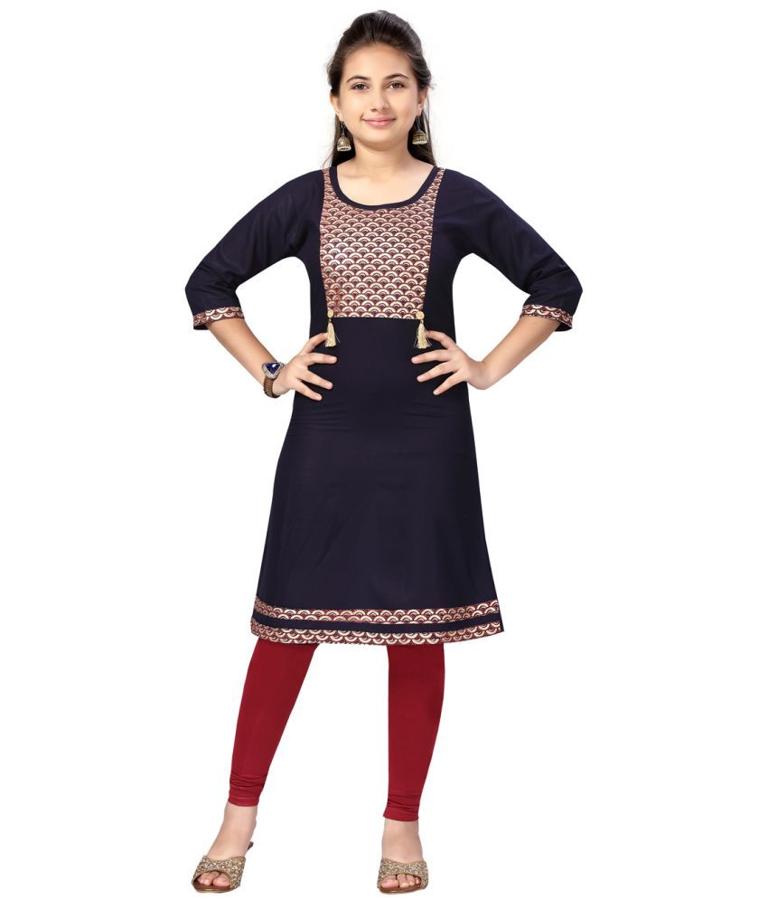     			Aarika Navy Blue Cotton Girls Kurti Legging Set ( Pack of 1 )