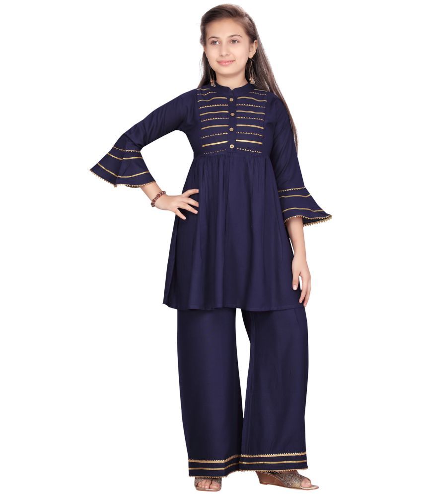     			Aarika Navy Blue Cotton Girls Kurta and Trousers Set ( Pack of 1 )